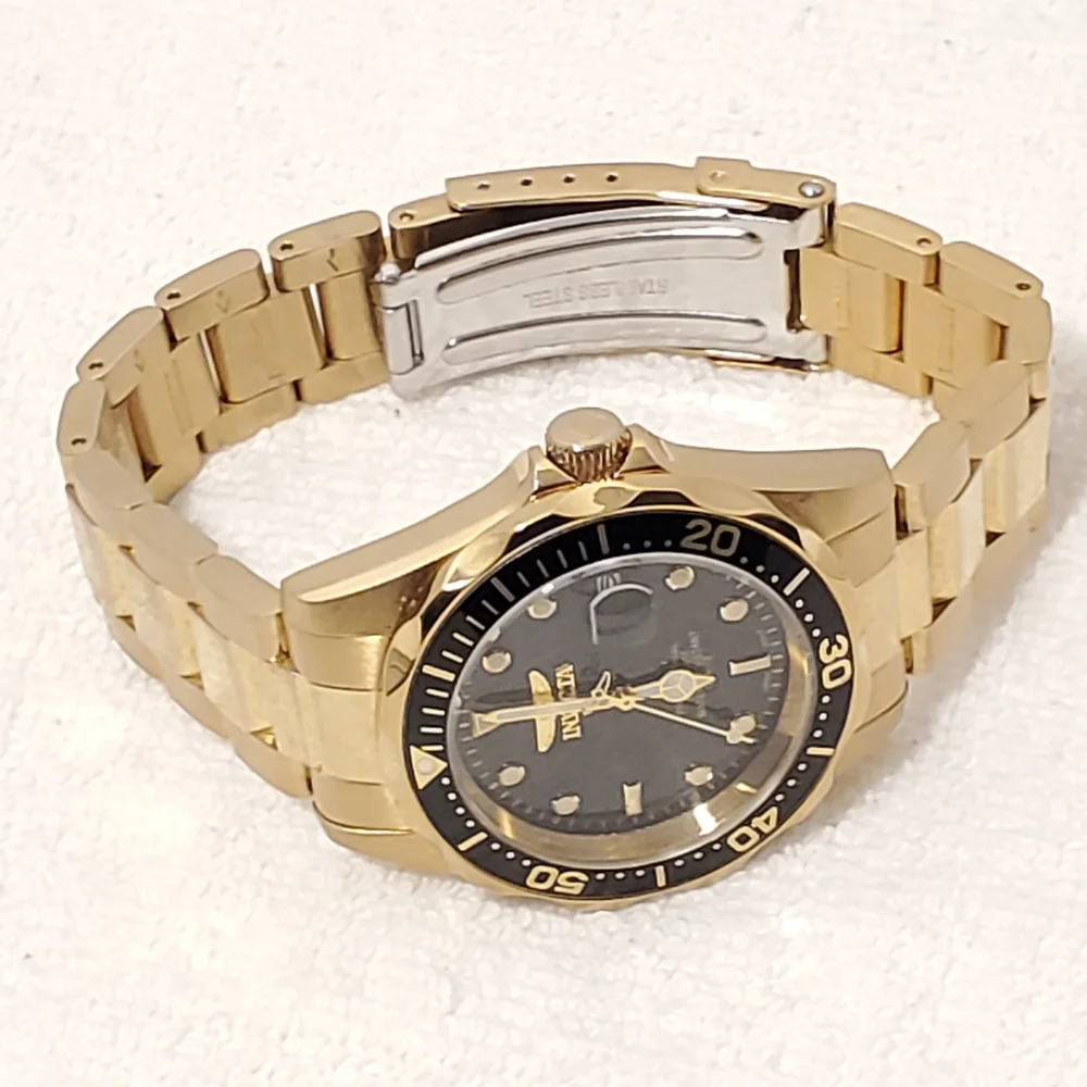 Invicta Men's Date Black Dial Gold Plated Quartz Watch WR 200 Meters